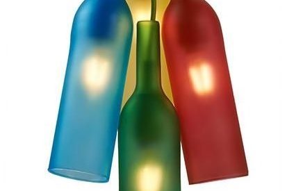 lampara botellas colores y cables metal y luz